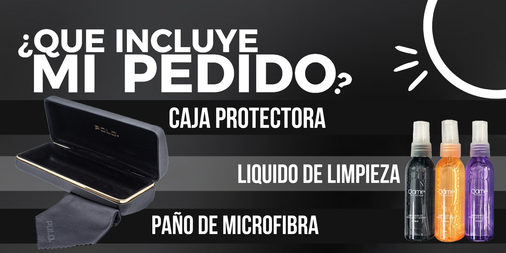 Caja de lentes con liquido de limpieza